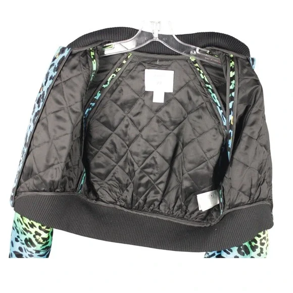 Versace‎ for H&M Leopard Tropical Baroque Cropped Bomber Jacket Blue Green US 6 - Picture 3 of 10